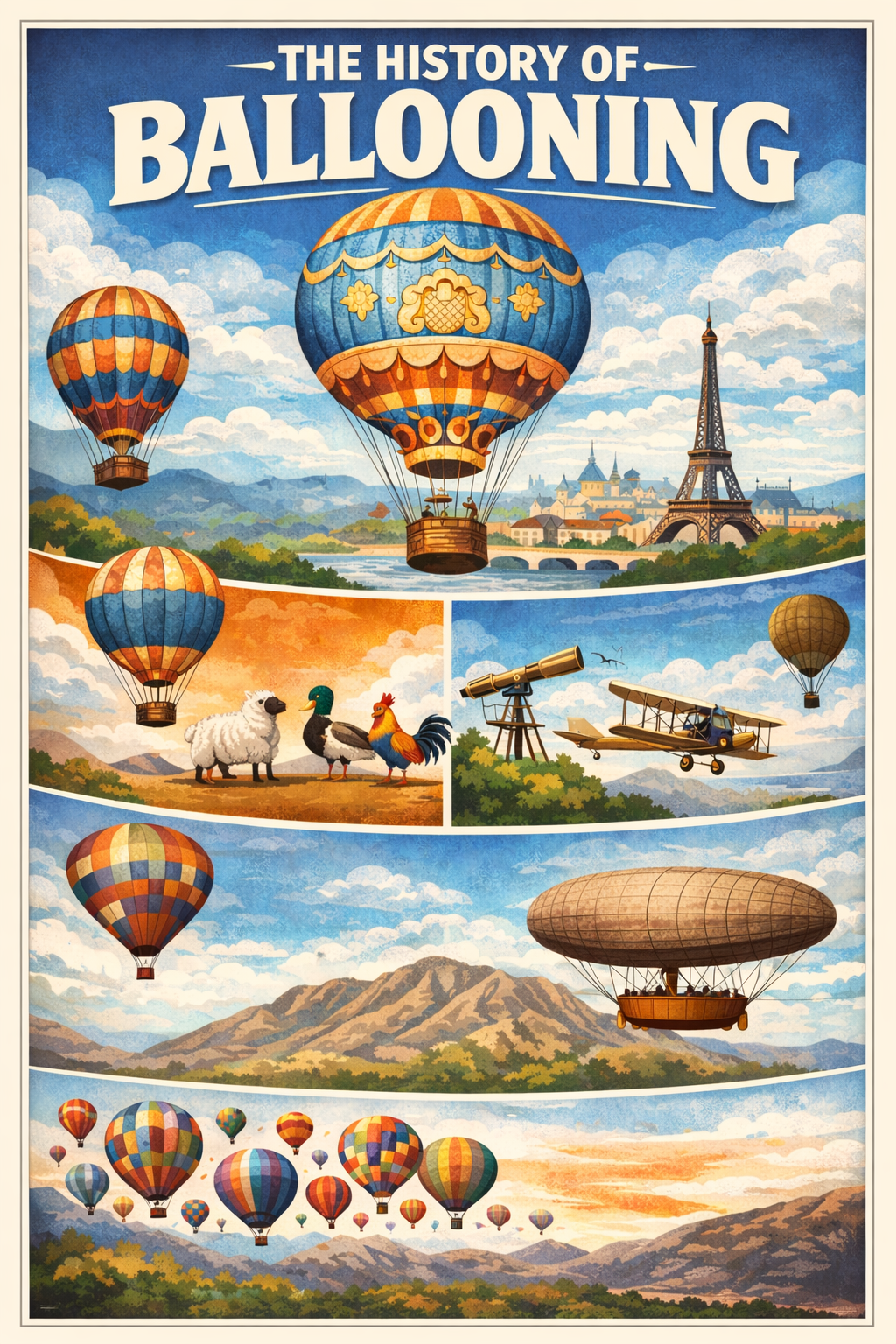 Poster illustrating milestones in the history of ballooning